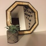 Miroir octogonal laiton et corne de bovin beige veinée 29x29cm