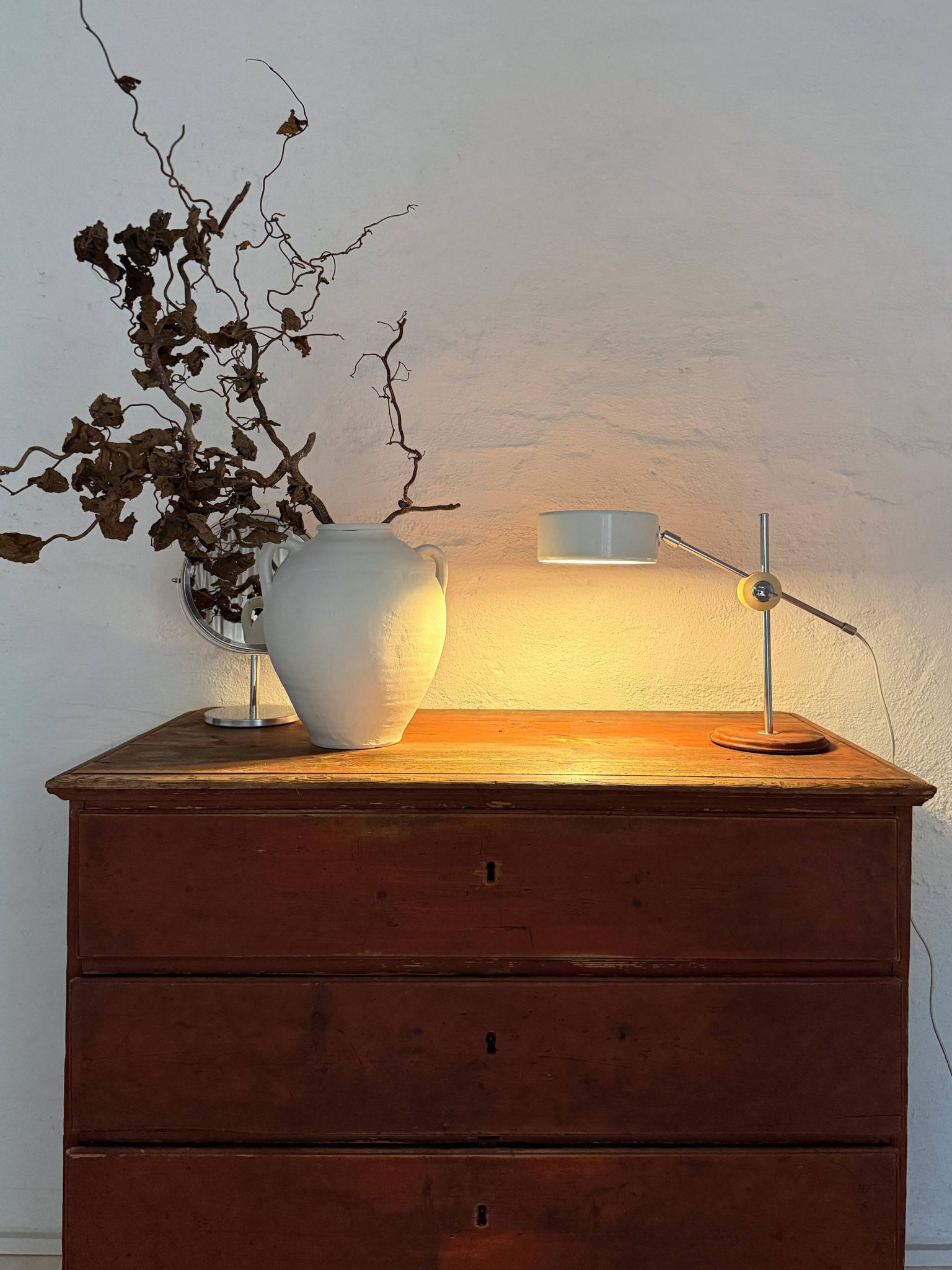 Vintage Midcentury desk lamp in brown leather and chrome Atelje Lyktan, Sweden