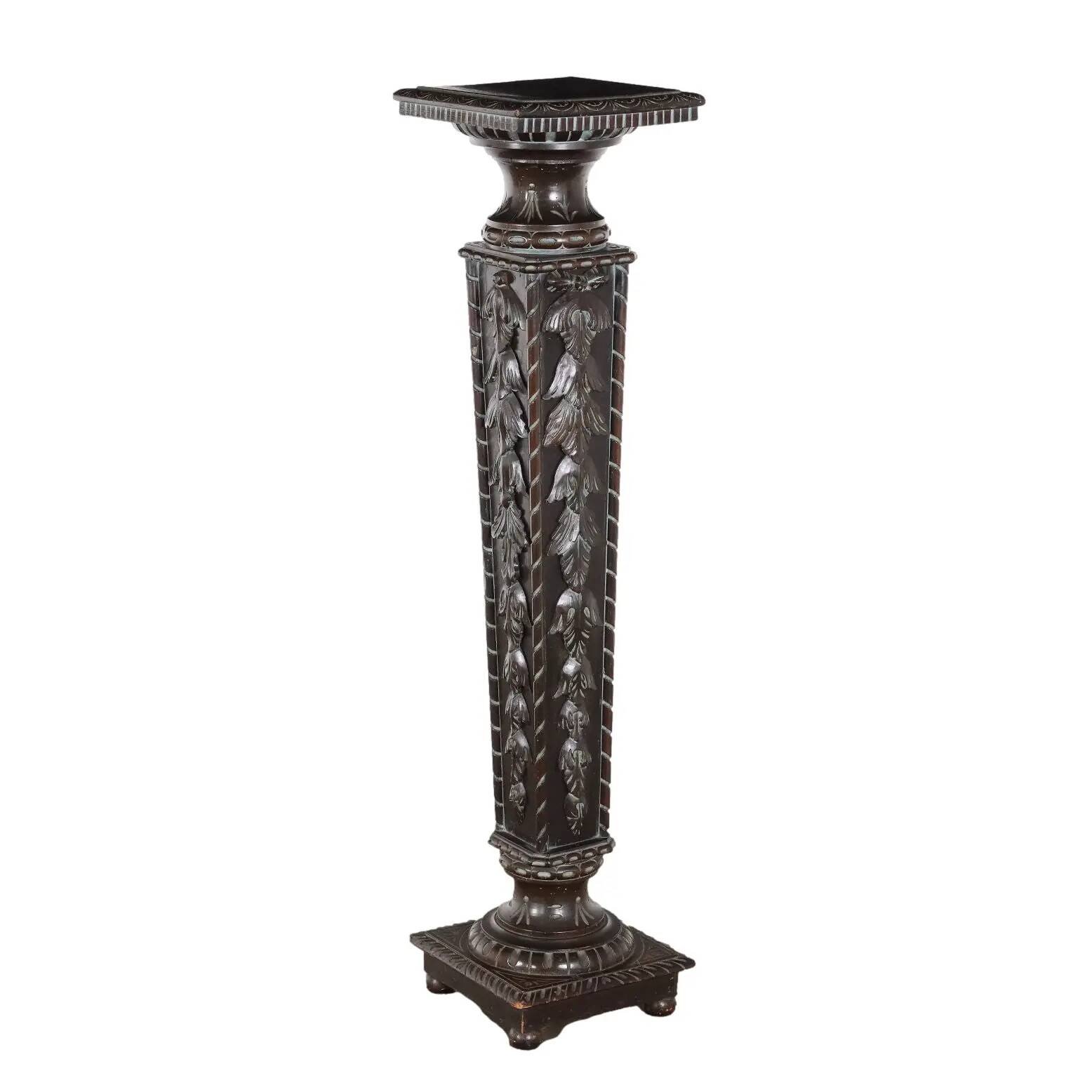 Old neo-Renaissance style column in carved wood Italy 20th Century