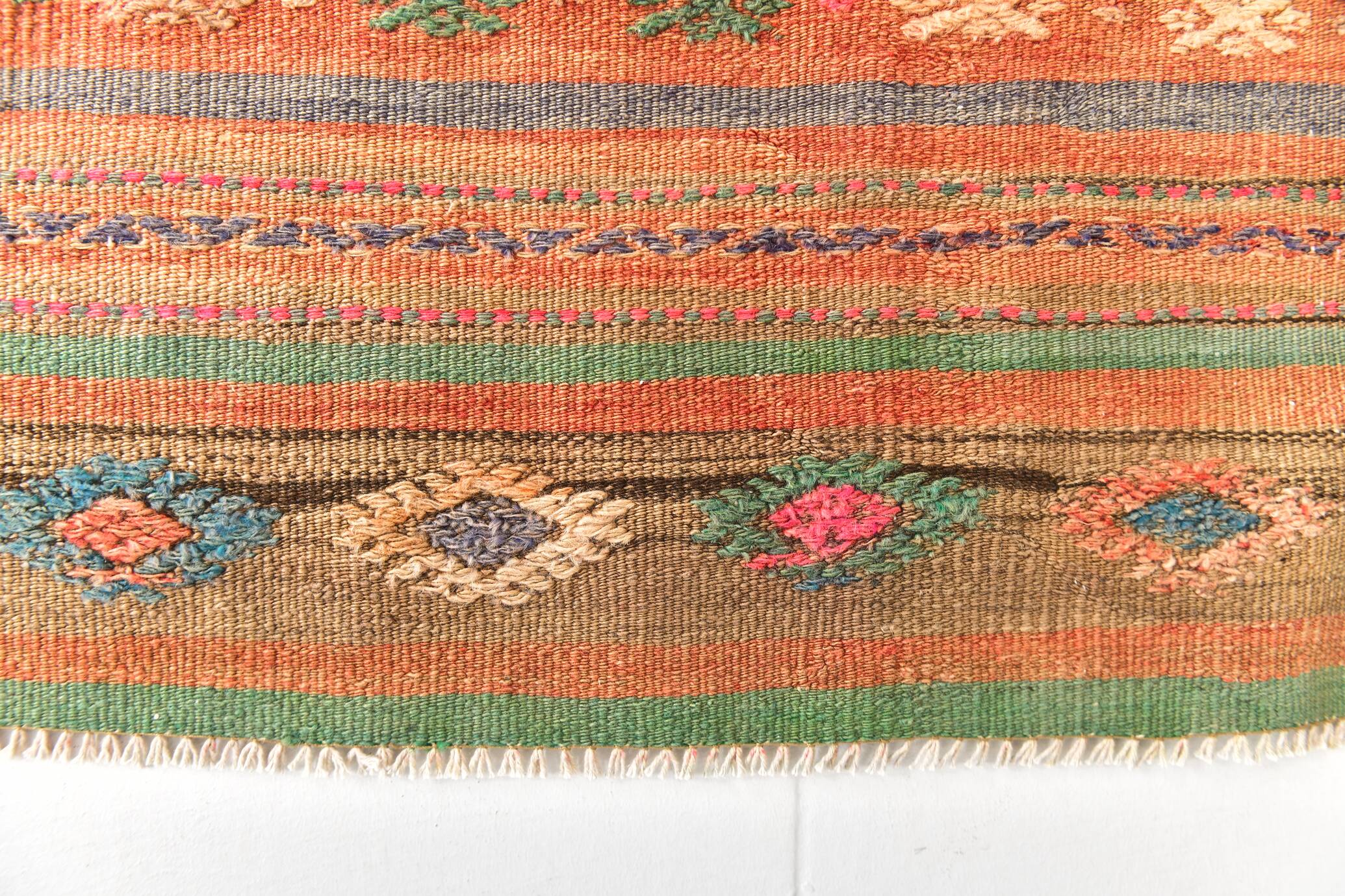 5x8 Green & Orange Striped Pattern Persian Kilim Rug, 155x250Cm