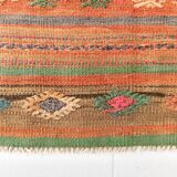 5x8 Green & Orange Striped Pattern Persian Kilim Rug, 155x250Cm