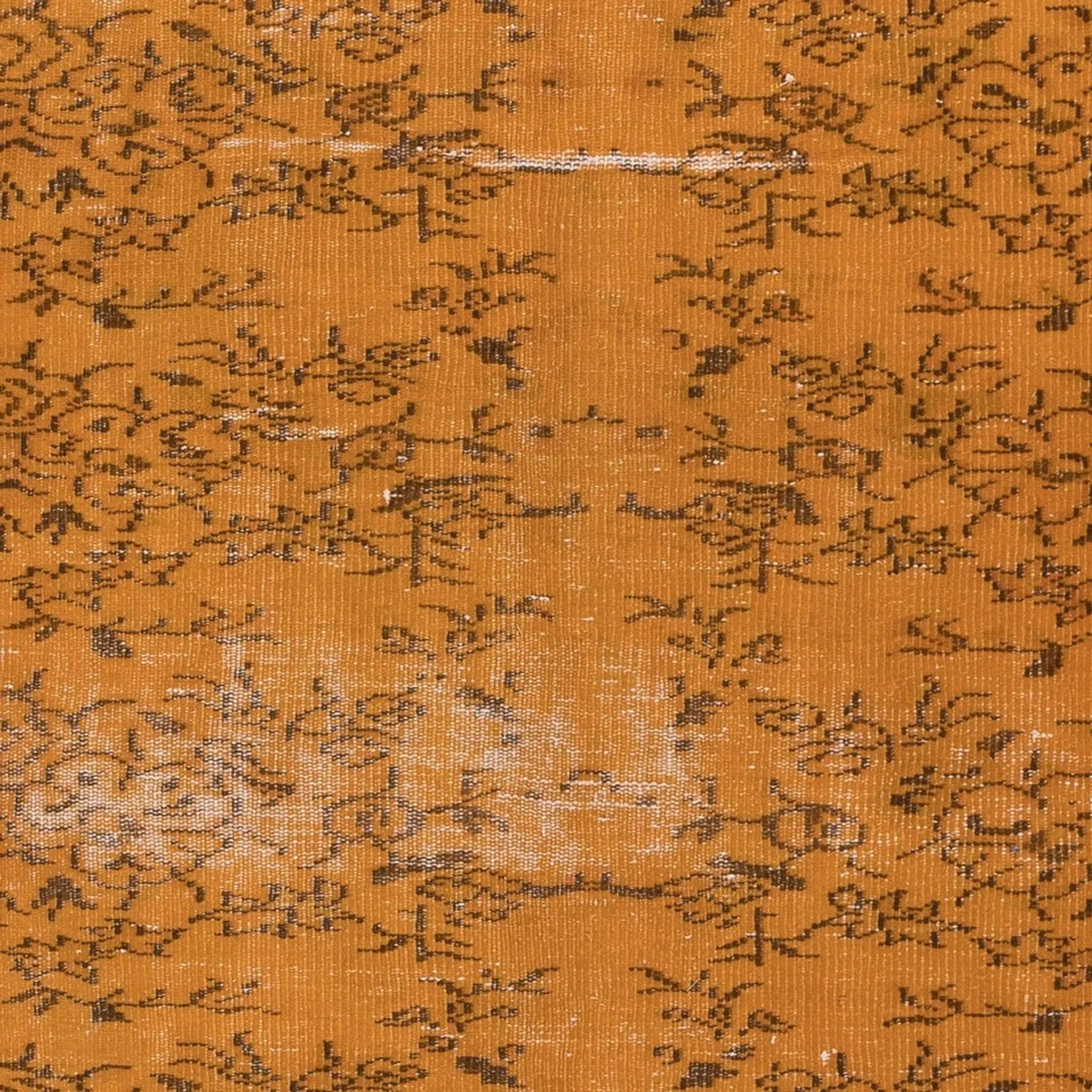 Vintage Hand-knotted Floral Design Turkish Wool Area Rug Overdyed in Orange for Living Room