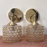 Pair of vintage wall lights with metal and bubbled glass globes
