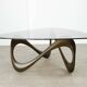 Italian Organic "Snake" Wooden and Smoked Glass Coffee Table, 1960s