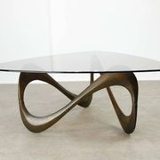 Italian Organic "Snake" Wooden and Smoked Glass Coffee Table, 1960s