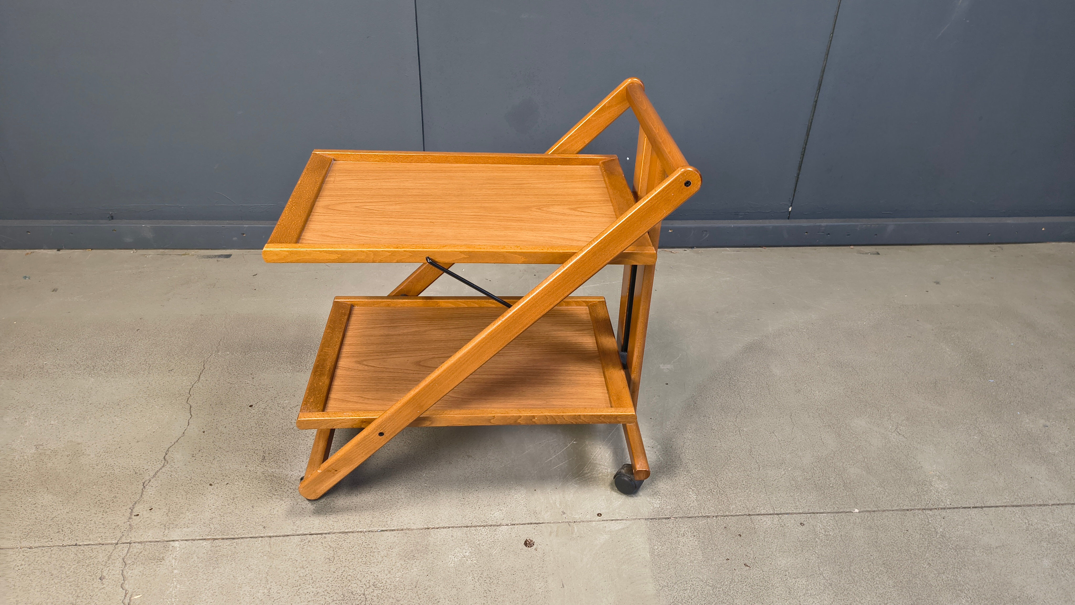 Vintage Italian foldable wooden serving cart, 1980s