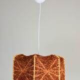 Brown wire and wood pendant light.