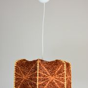 Brown wire and wood pendant light.