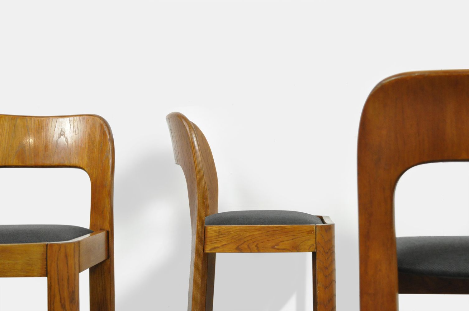 Vintage dining table set with plywood chairs and wooden table with slate inlay, 70s