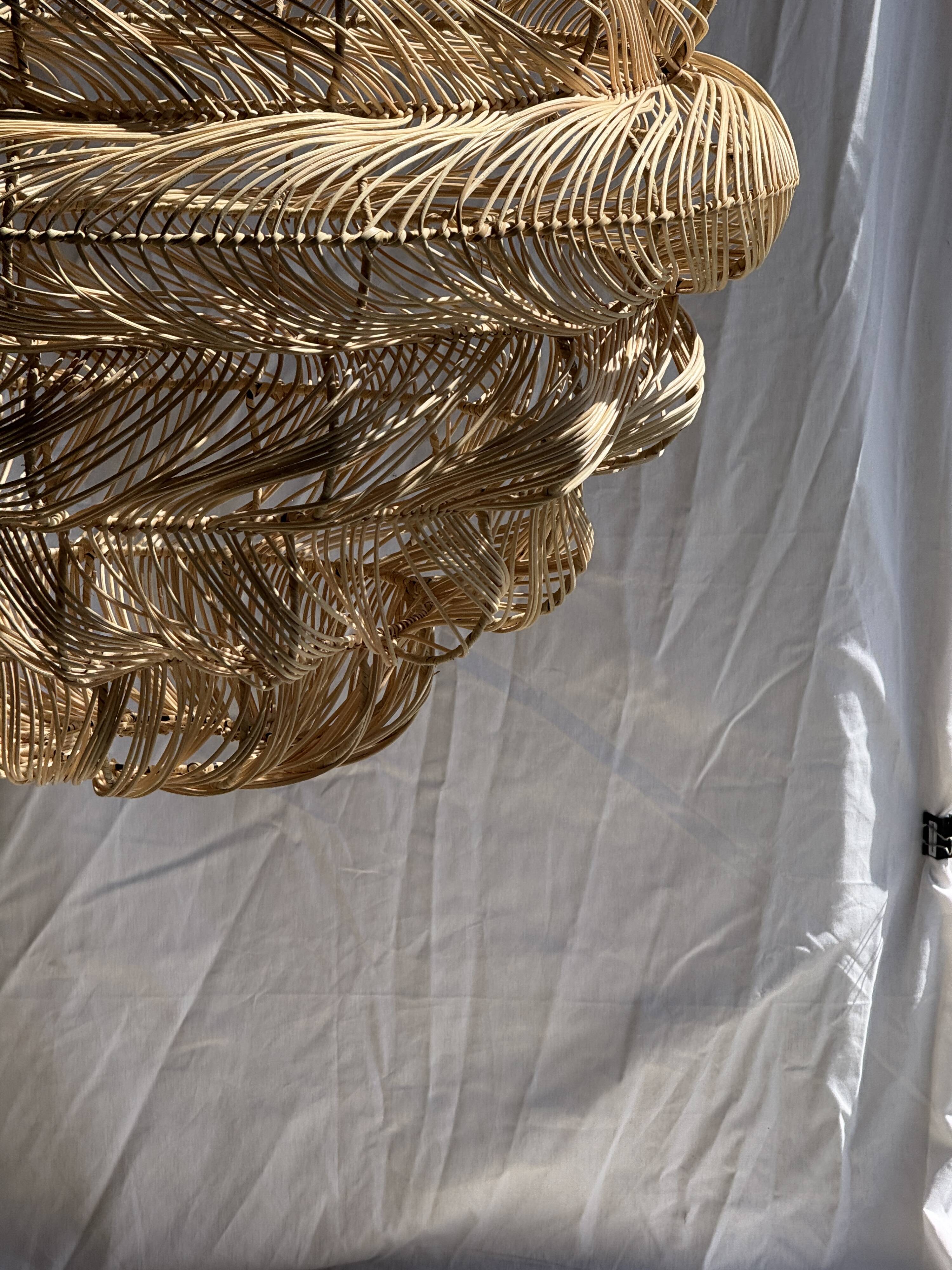 Suspension or rattan lampshade in an elongated spherical shape, layered H80 D