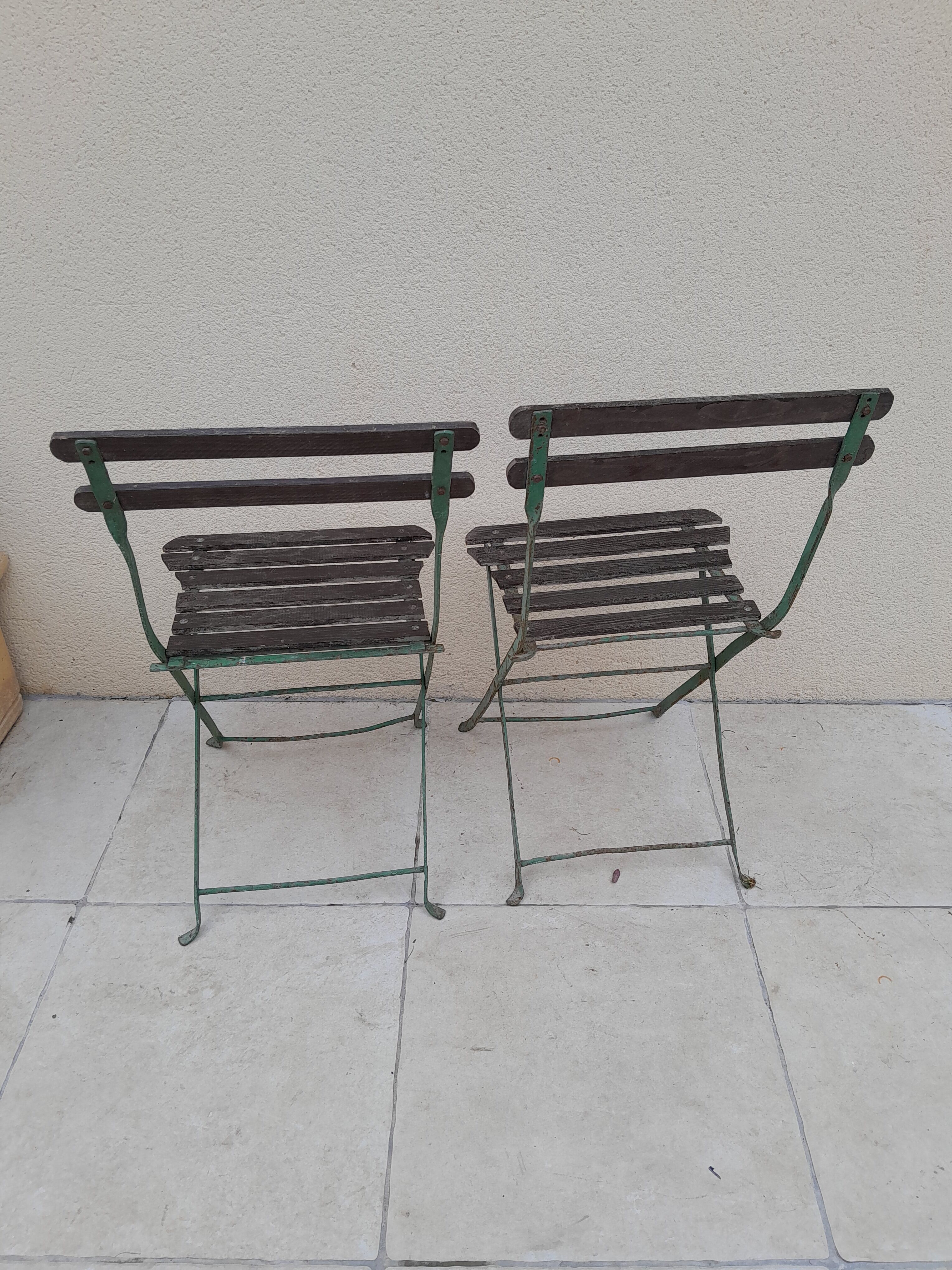 Paire de chaises de bistrot  jardin pliable ancienne