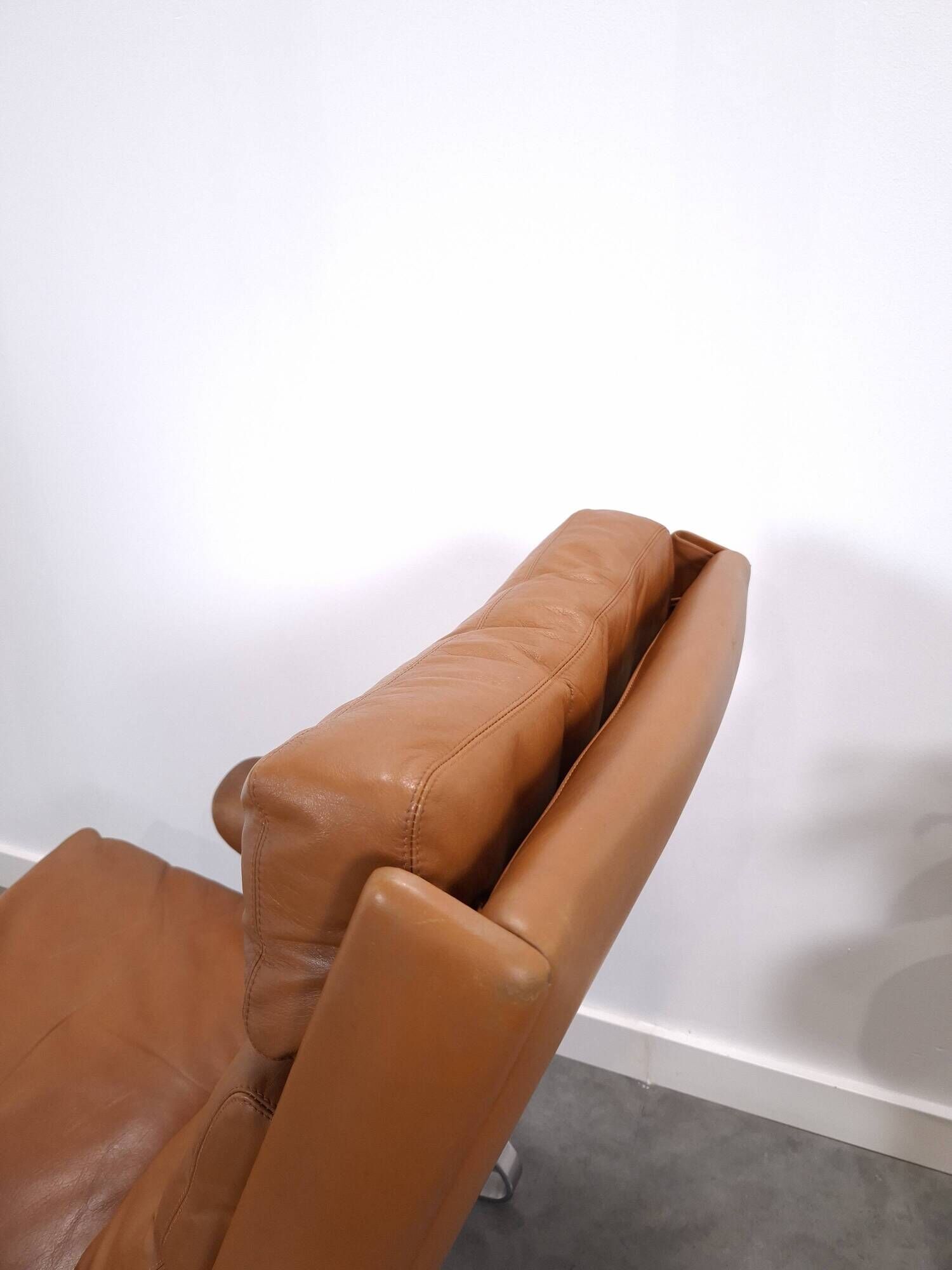 Vintage COR Swing armchair with ottoman, Reinhold Adolf, cognac leather
