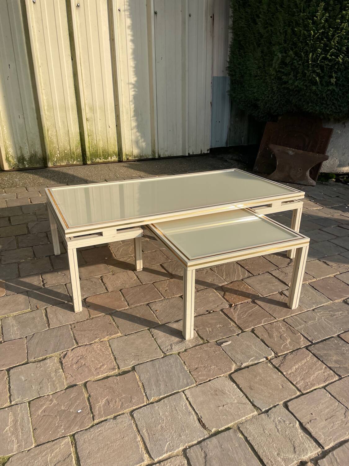 2 vintage 1970s ivory coffee tables