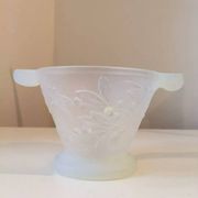 Opalescent glass footed bowl with mistletoe decor Etling France Art Deco 19