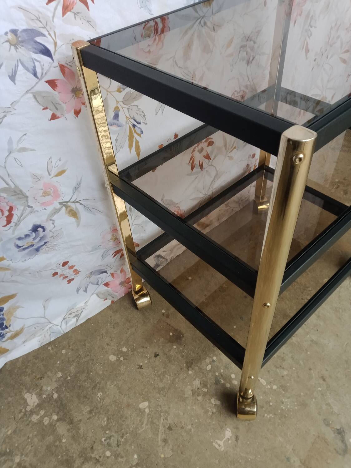 Metal and smoked glass trolley erard (france)