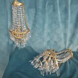 Pair Sconces Hot Air Balloon Bronze Crystal Style Louis XVI 55 cms