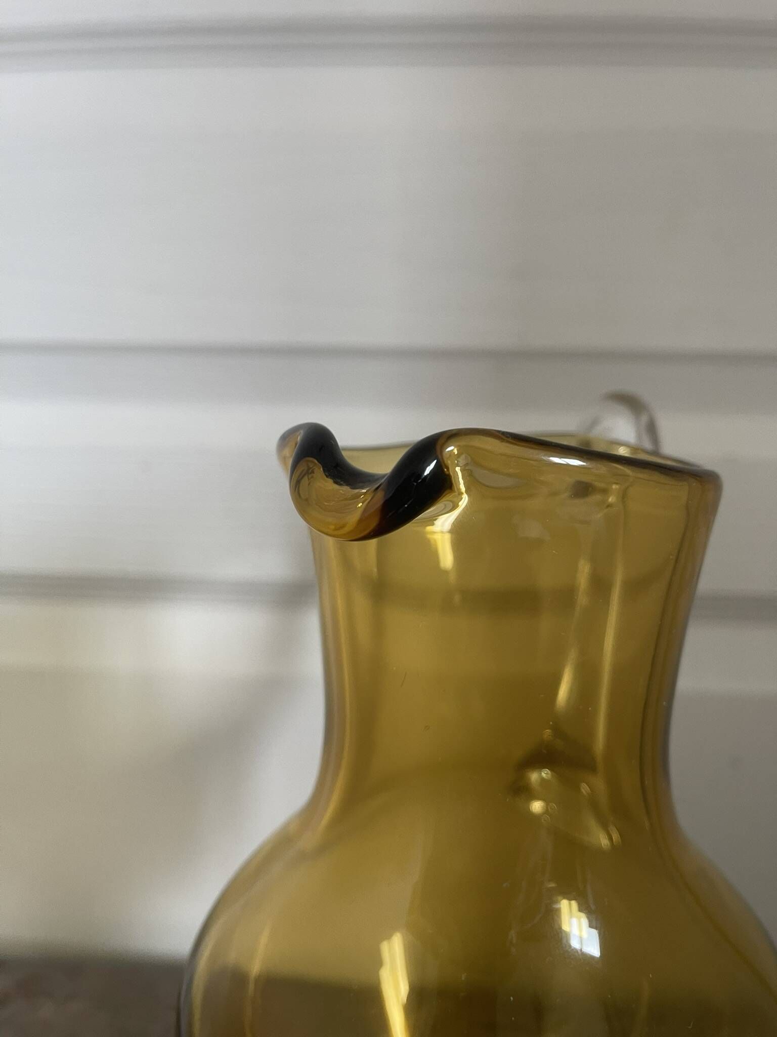 Vintage Bohemian Crystal Pitcher Jug Vcelnicka Orange Smoke