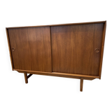 Danish teak highboard with 2 sliding doors