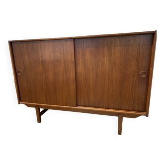 Danish teak highboard with 2 sliding doors