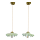 Pair of green opaline glass pendant lights – frosted poetry & Art Deco brilliance