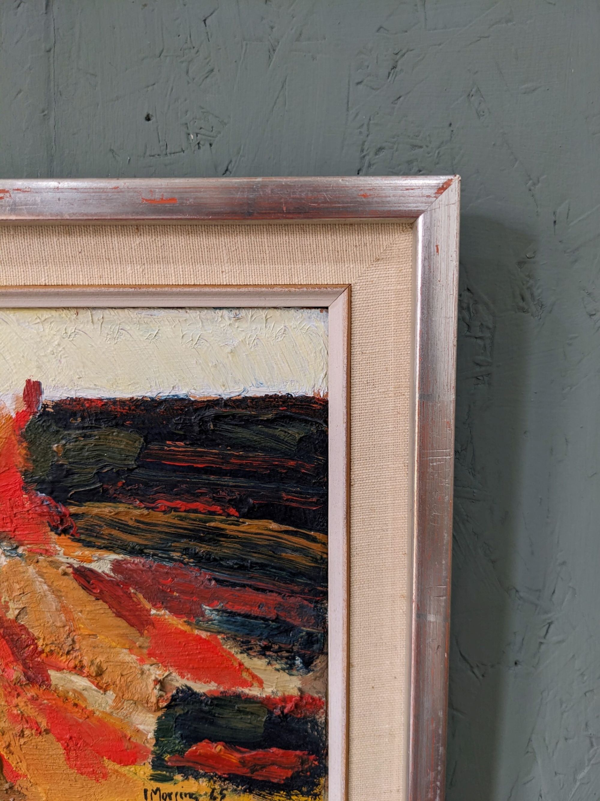 1965 Mid-Century Modern Swedish "Connection", Abstract Framed Oil Painting by Ivar Morsing