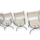 Maison Jansen Set of 4 armchairs Emperor Savonarola White leather and chromed metal