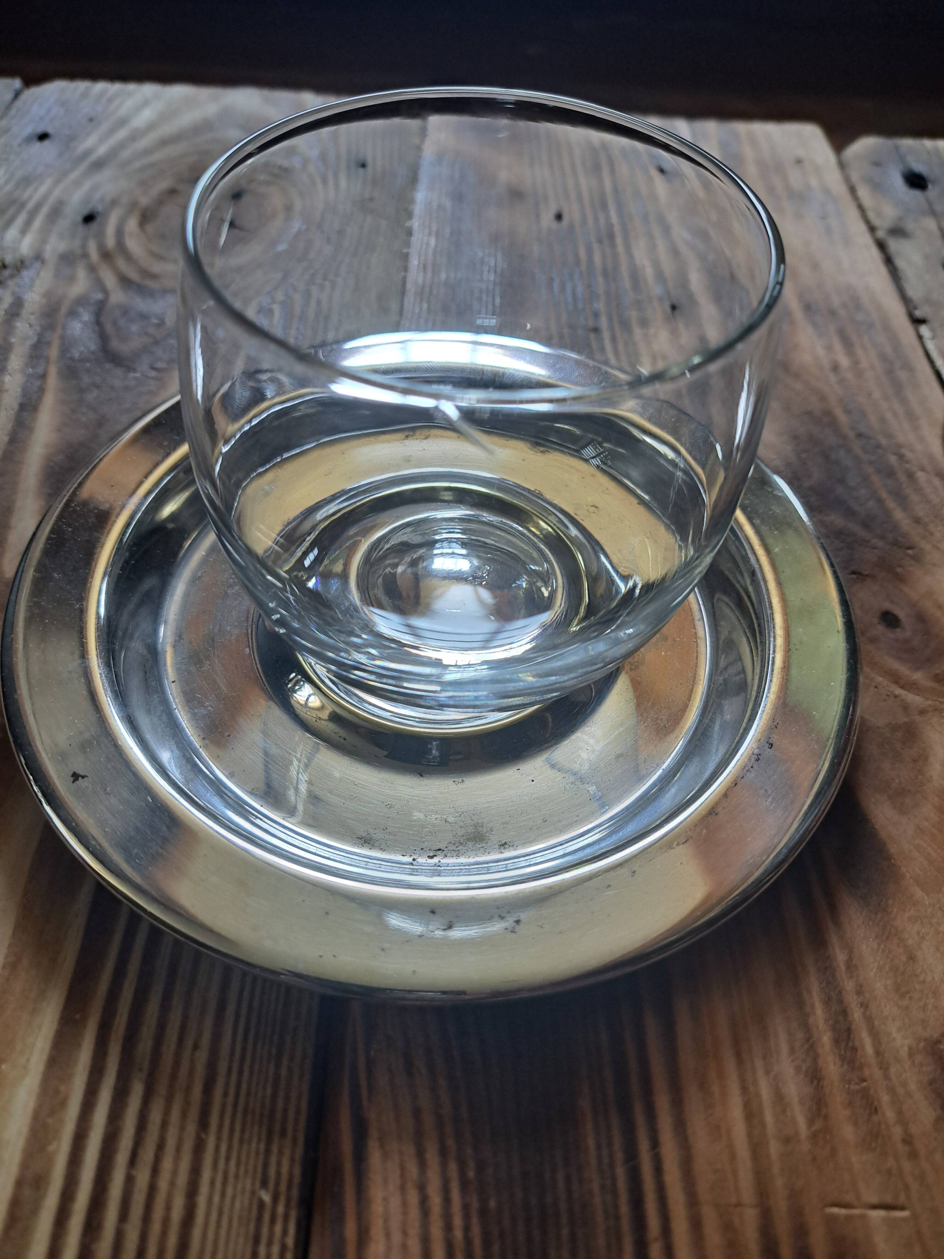 old Oneida glass and silver metal jam maker
