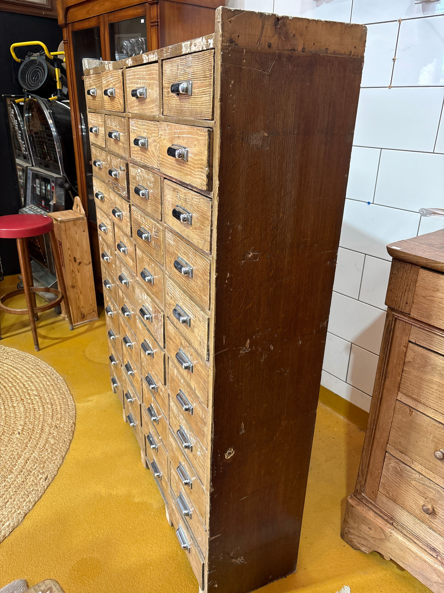 Large antique workshop cabinet with 44 drawers – patinated wood