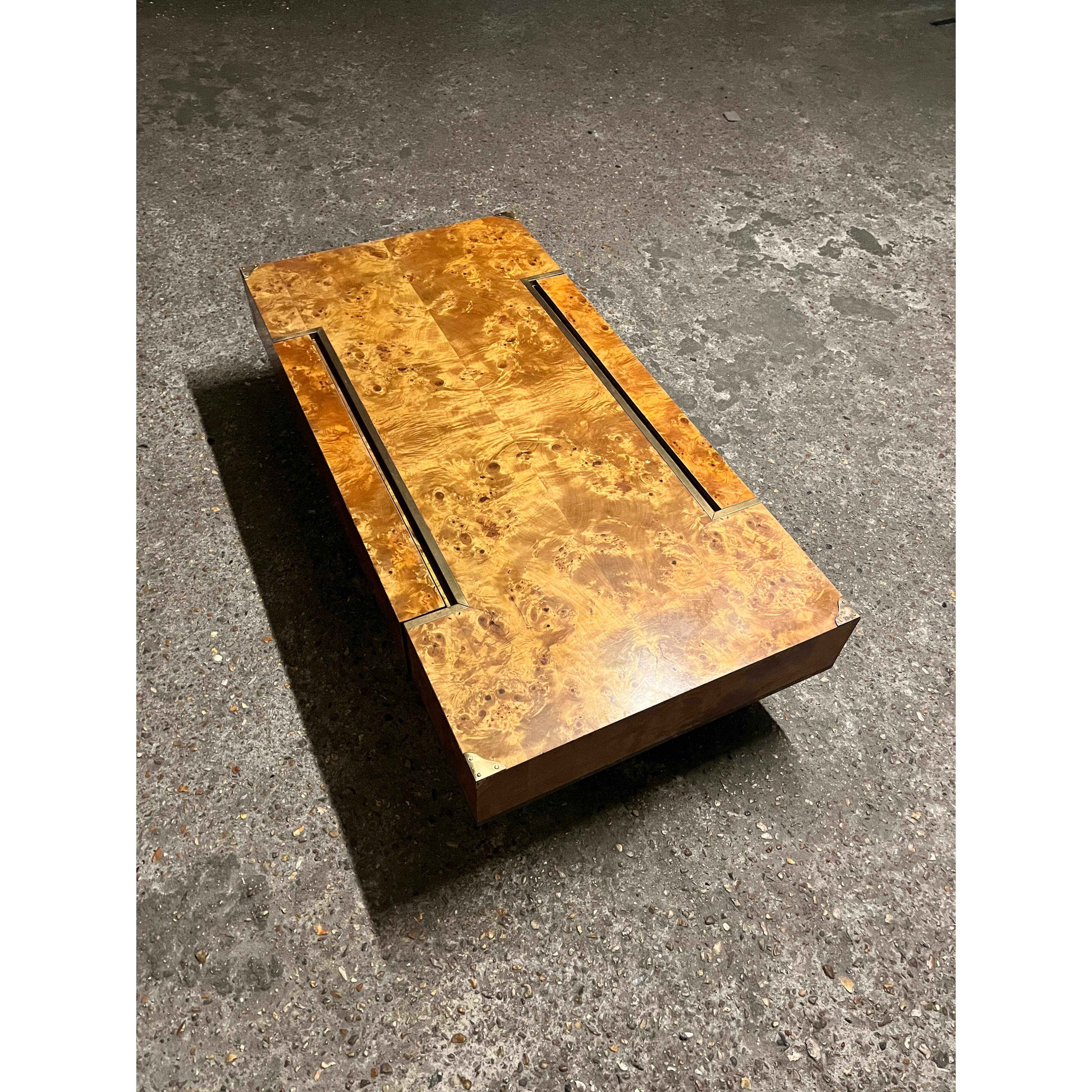 Elm burl coffee table with integrated drawers, Roche Bobois 1970