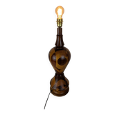 Vintage Marquetry Wooden Table Lamp (1970s) - 57 cm