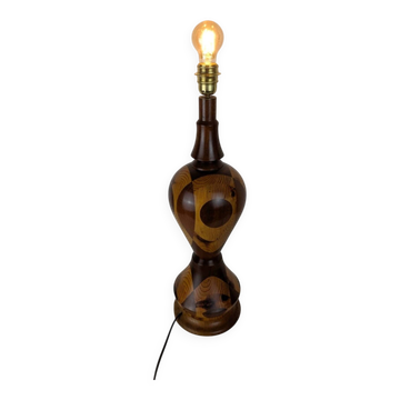 Vintage Marquetry Wooden Table Lamp (1970s) - 57 cm