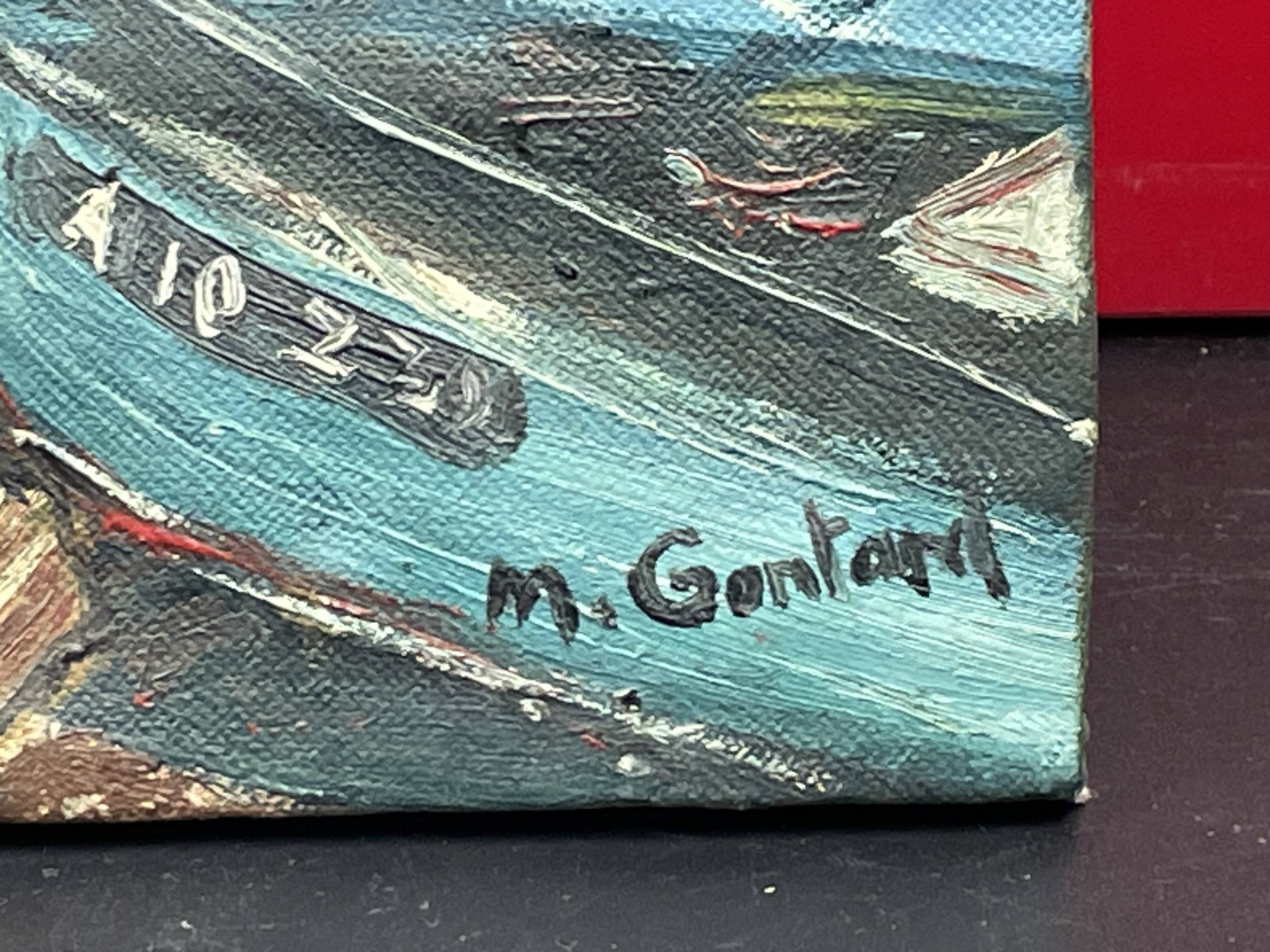 old marine, oil on canvas, M. Gontard! back from fishing 40 x 30 cm