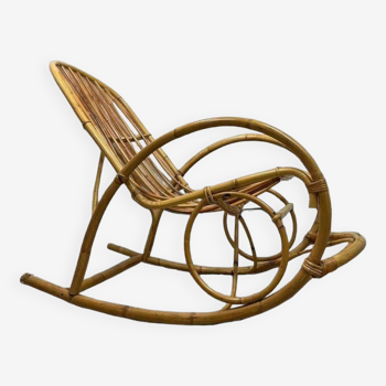 Rocking chair vintage en osier 'rohé'