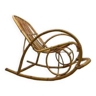 Rocking chair vintage en osier 'rohé'