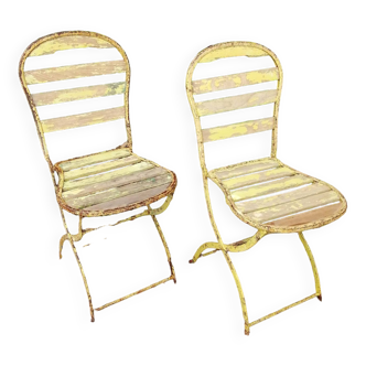 2 old wood and metal garden chairs