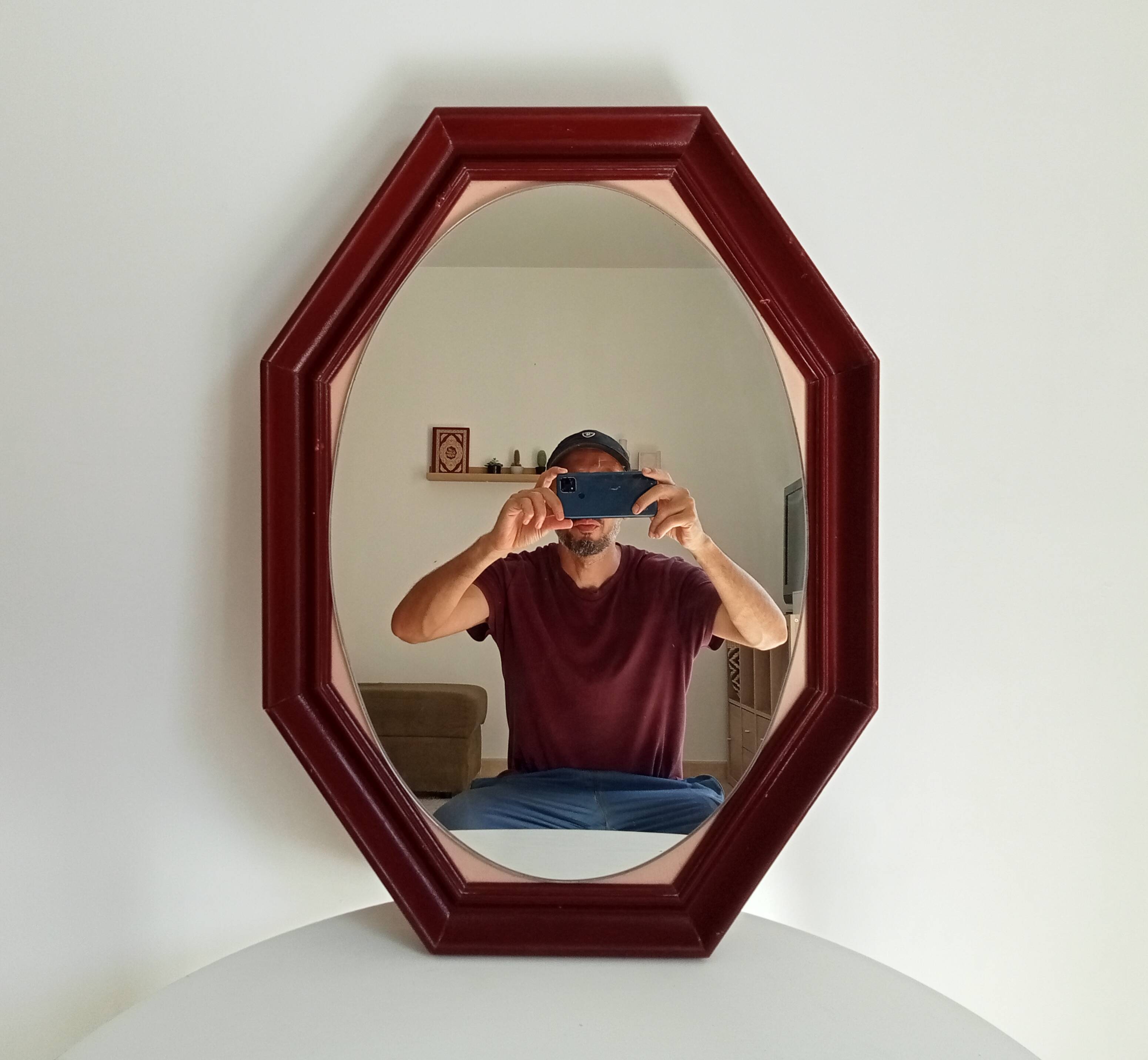 Miroir octogonale art déco en bois massif