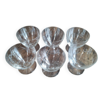 Set of 6 chiseled crystal champagne glasses with low base