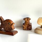 Trio of vintage wood and onyx candle holders