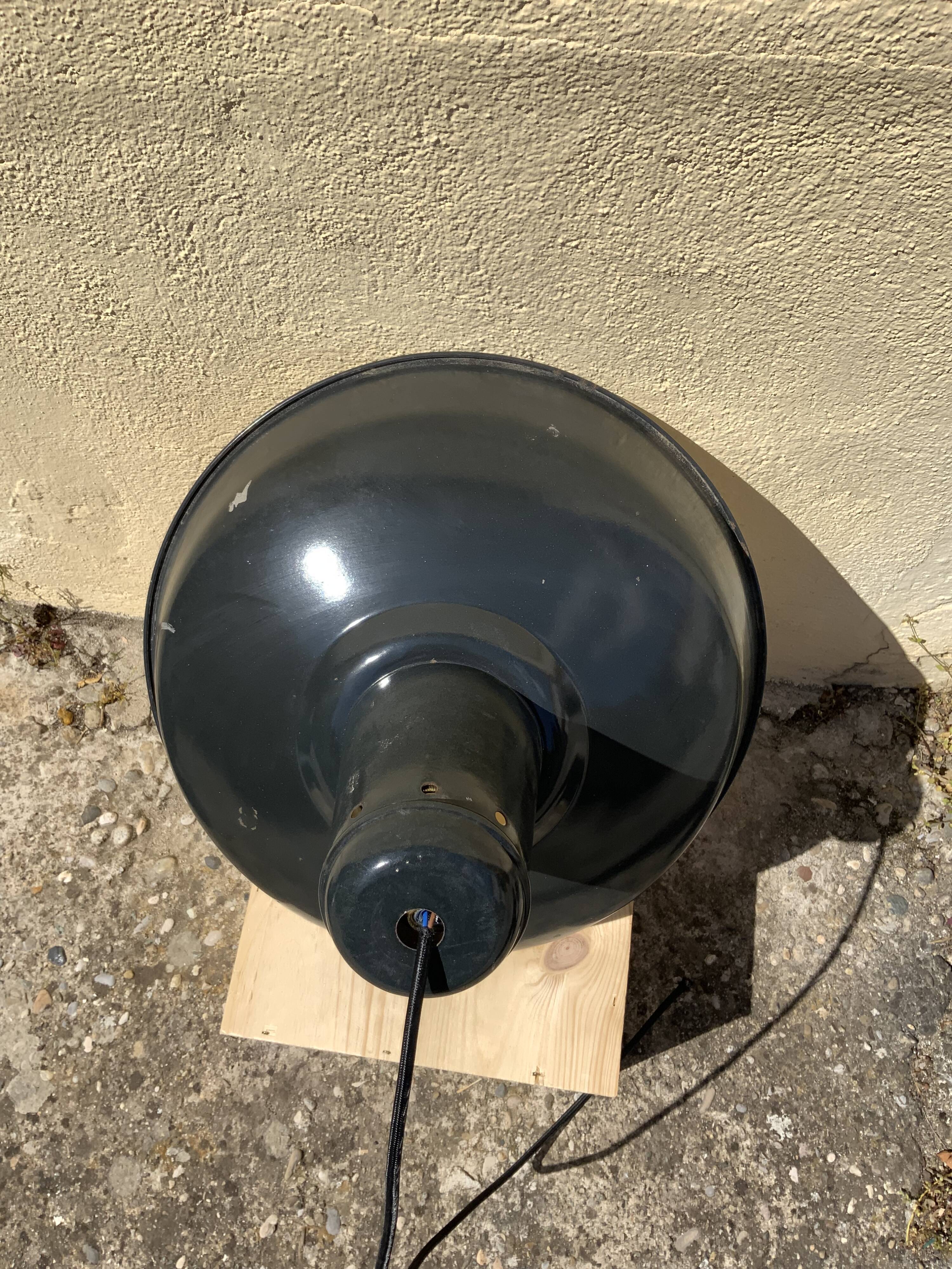 Three industrial suspensions in black and white enamelled sheet metal large format