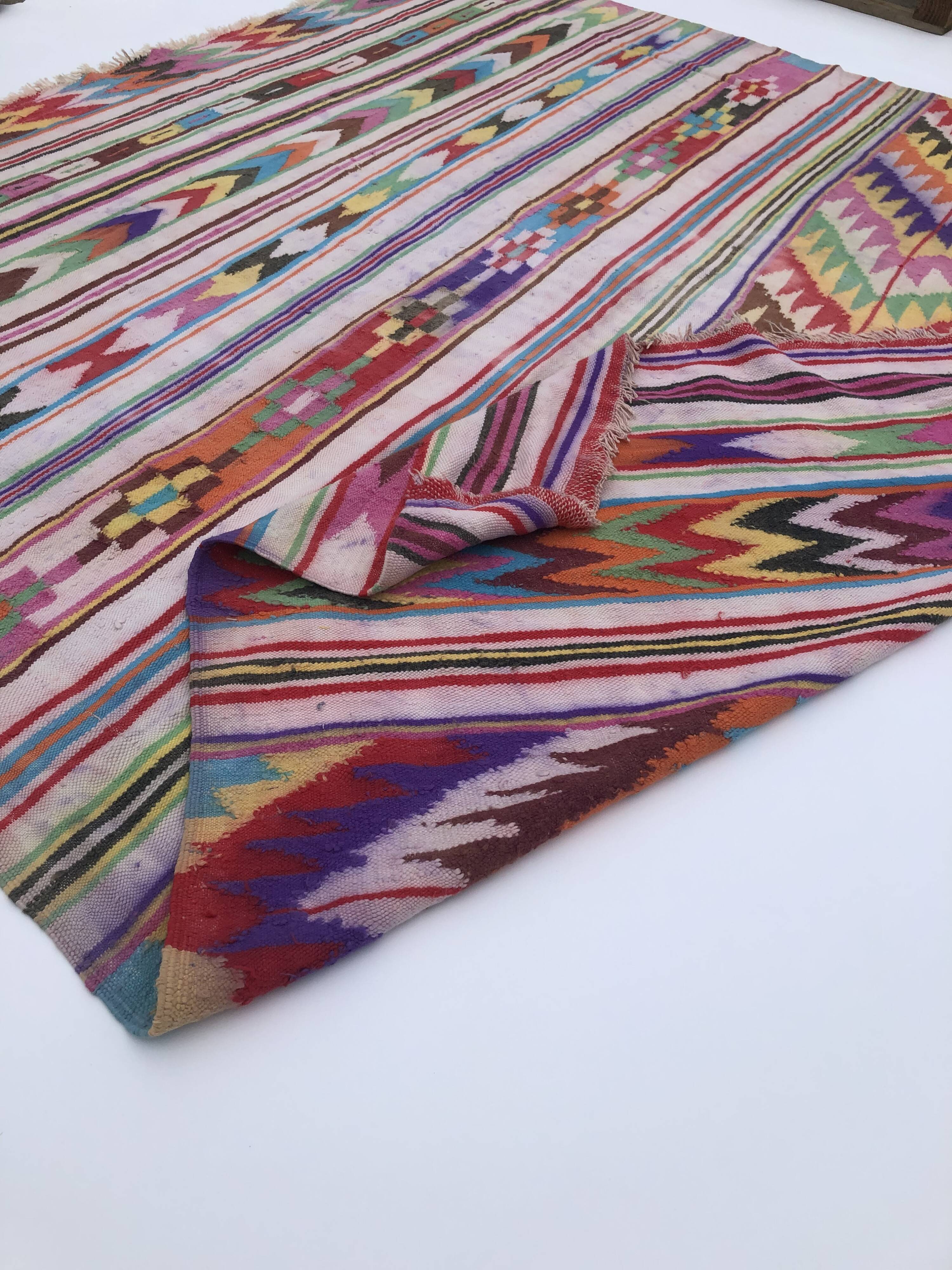 XL Handmade Algerian Berber Ethnic Bohemian Antique Carpet - Area Rug 200x188