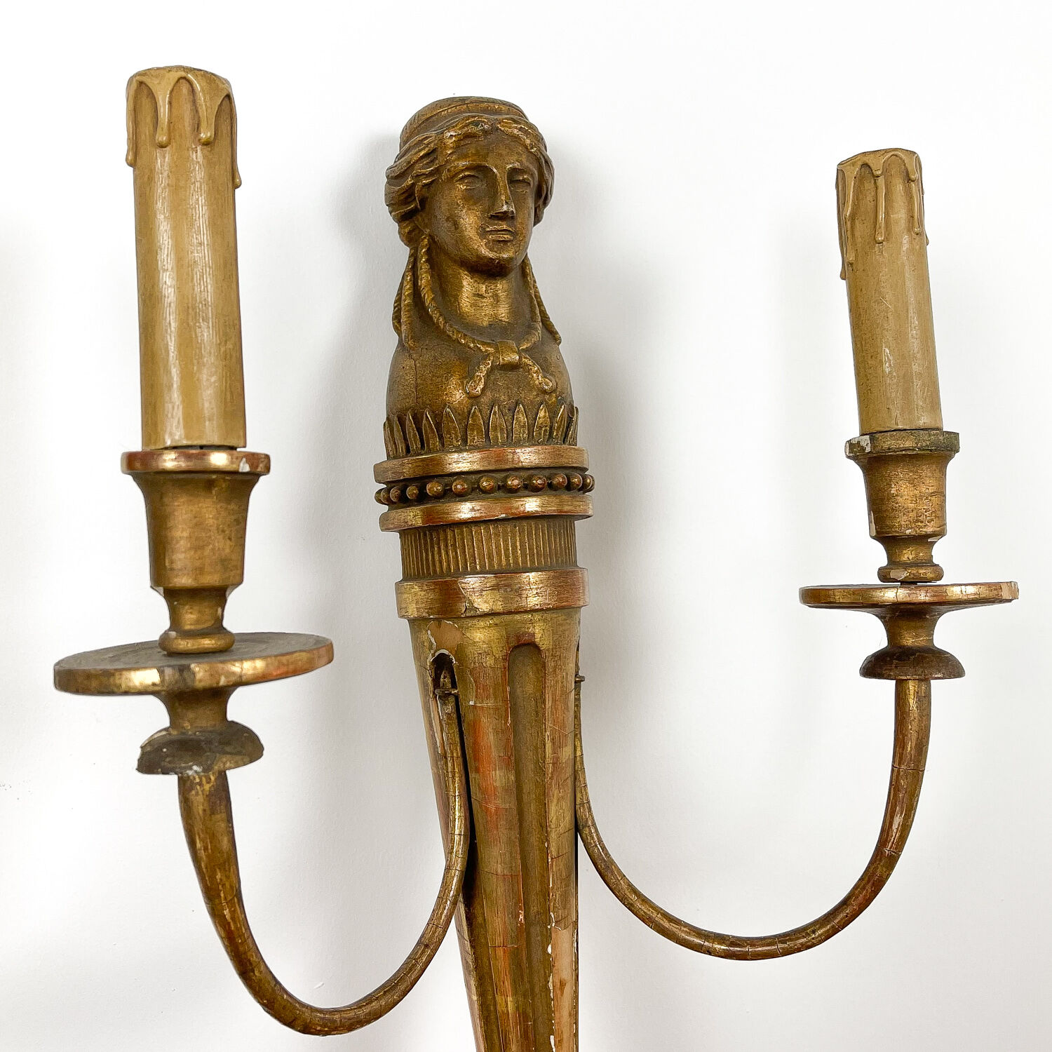 French antique louis XVI style giltwood wall sconces