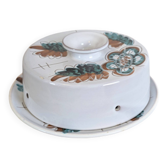 Vintage cheese service in ceramic with floral decoration from the 70s.