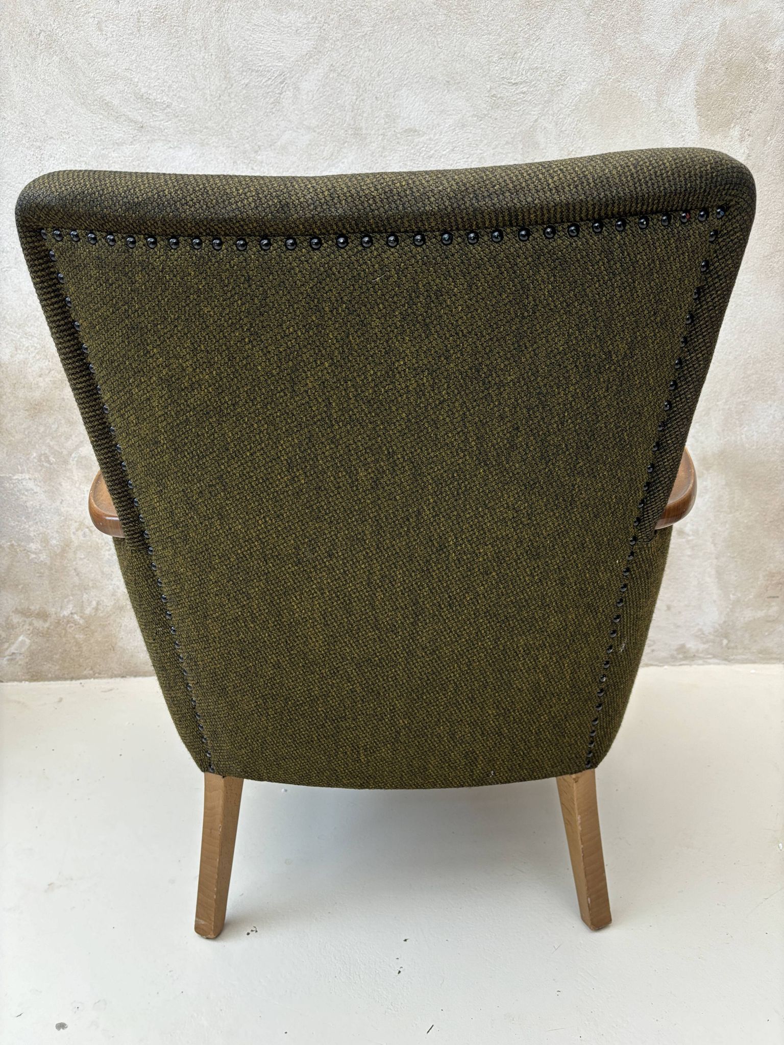 Pair of vintage wooden and fabric armchairs from the 1960s.
