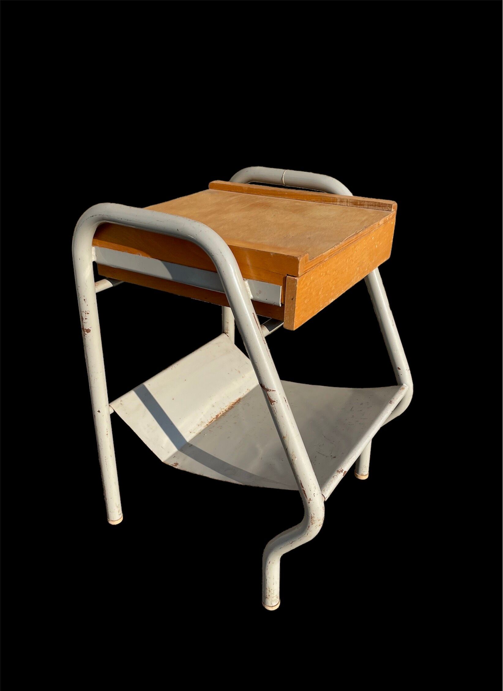 Vintage bedside table in wood and metal