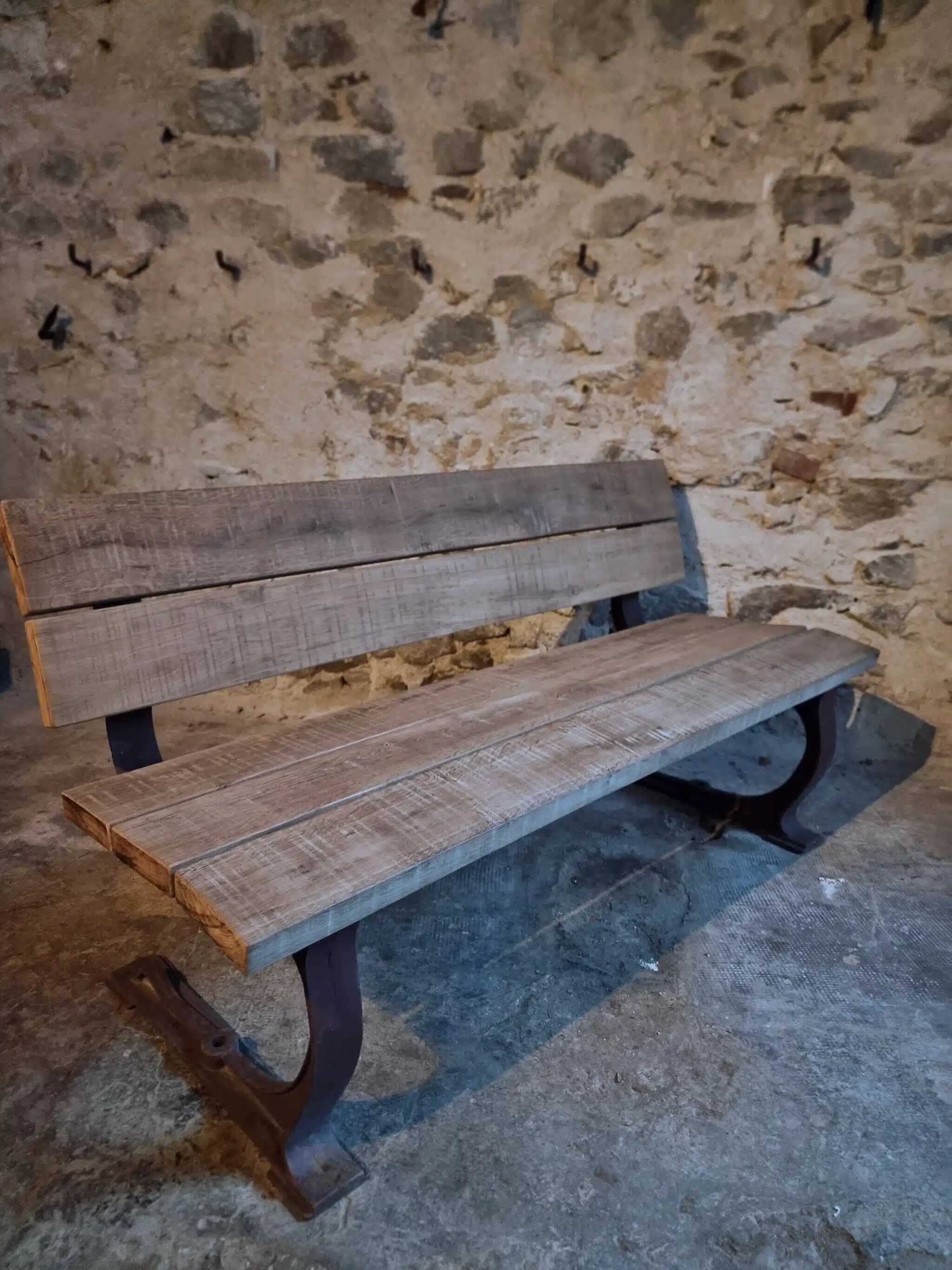 Vintage garden bench – oak and cast iron – from the 1960s
