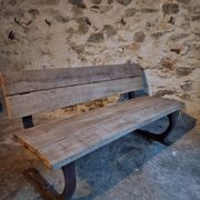 Vintage garden bench – oak and cast iron – from the 1960s