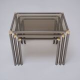 Tables gigognes vintage en métal plaqué ou et verre graphite chrome par Kesterport pour Harrods 1980 Royaume-Uni