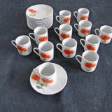 Coffee service 12 cups porcelain pattern poppy pottery of the Marais vintage 70s