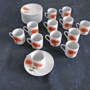 Coffee service 12 cups porcelain pattern poppy pottery of the Marais vintage 70s