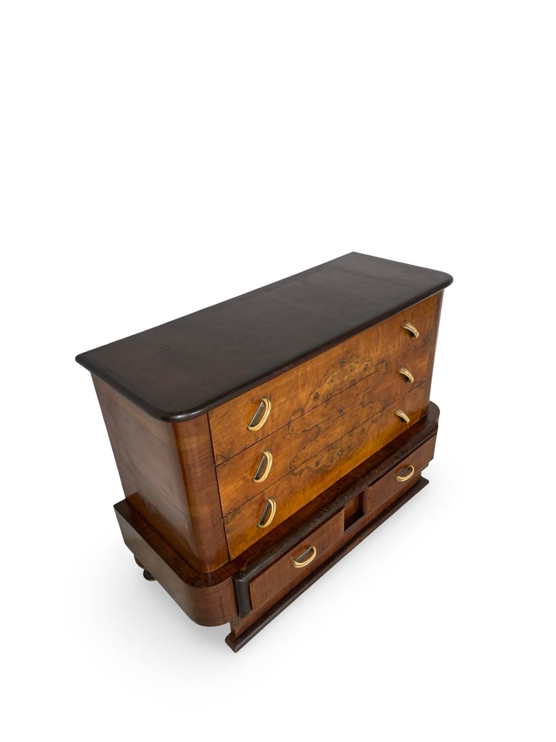 Commode italienne Art déco en ronce de noyer, années 1920